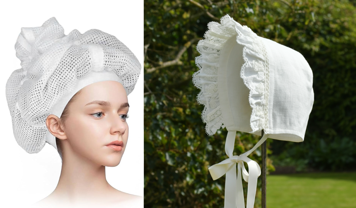 1700s White Drawstring Bonnets